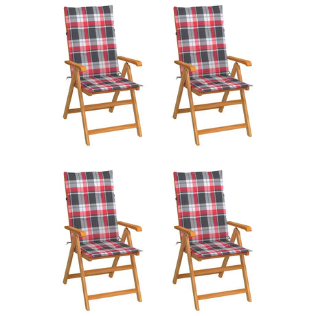 Vidaxl tuinstoelen 4 st met rood geruite kussens massief teakhout