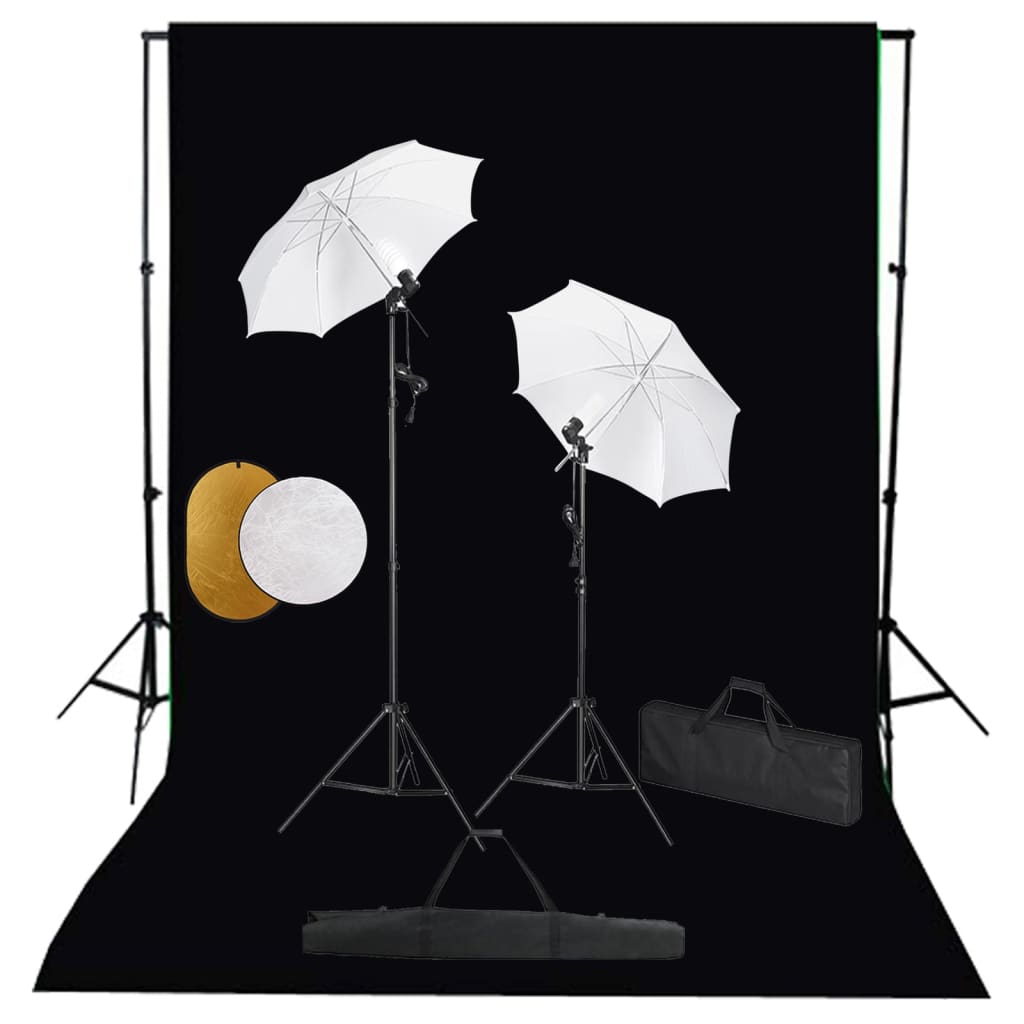 VidaXL Fotostudioset met lampen, paraplu's, achtergrond en reflector