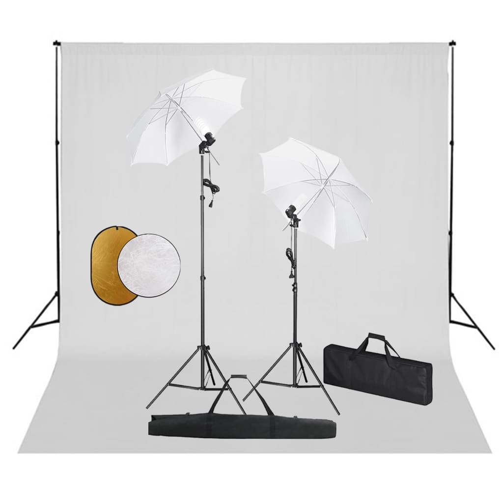 VidaXL Fotostudioset met lampen, paraplu's, achtergrond en reflector