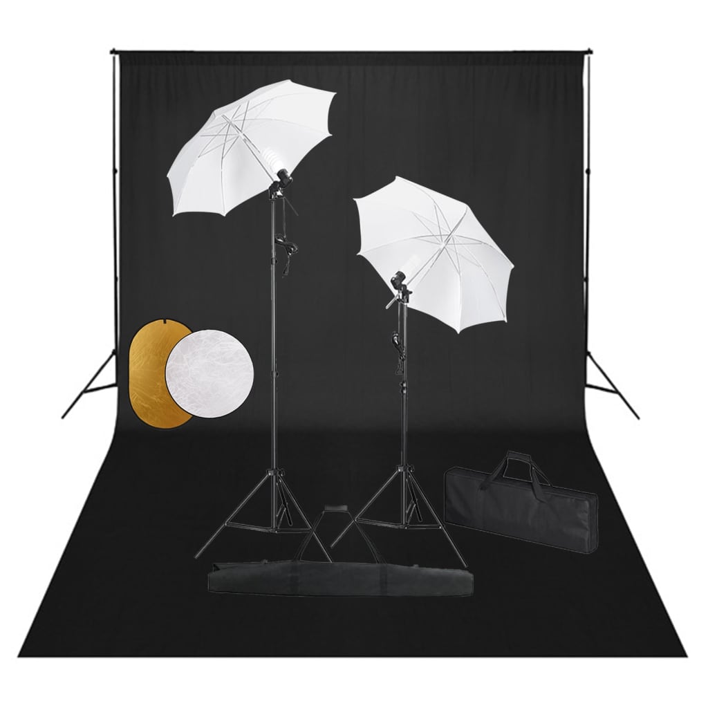 VidaXL Fotostudioset met lampen, paraplu's, achtergrond en reflector