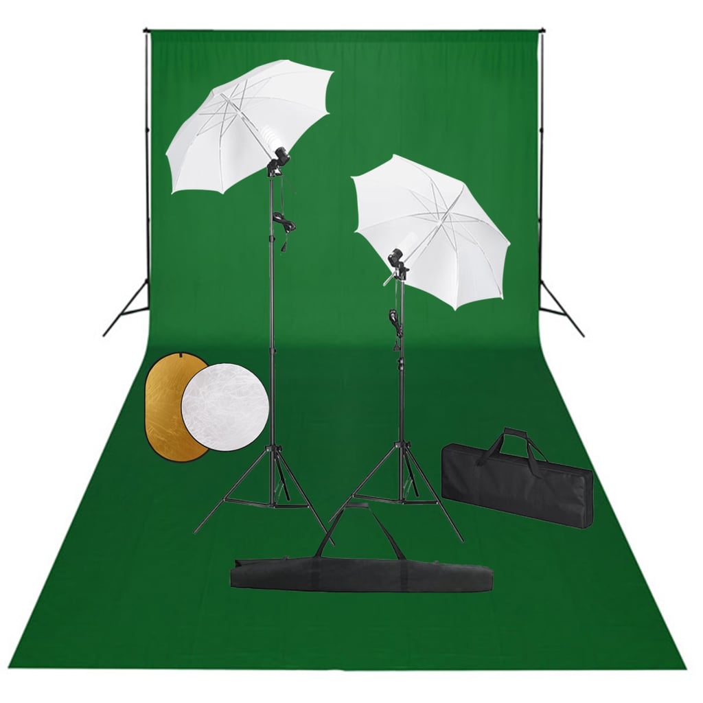 VidaXL Fotostudioset met lampen, paraplu's, achtergrond en reflector