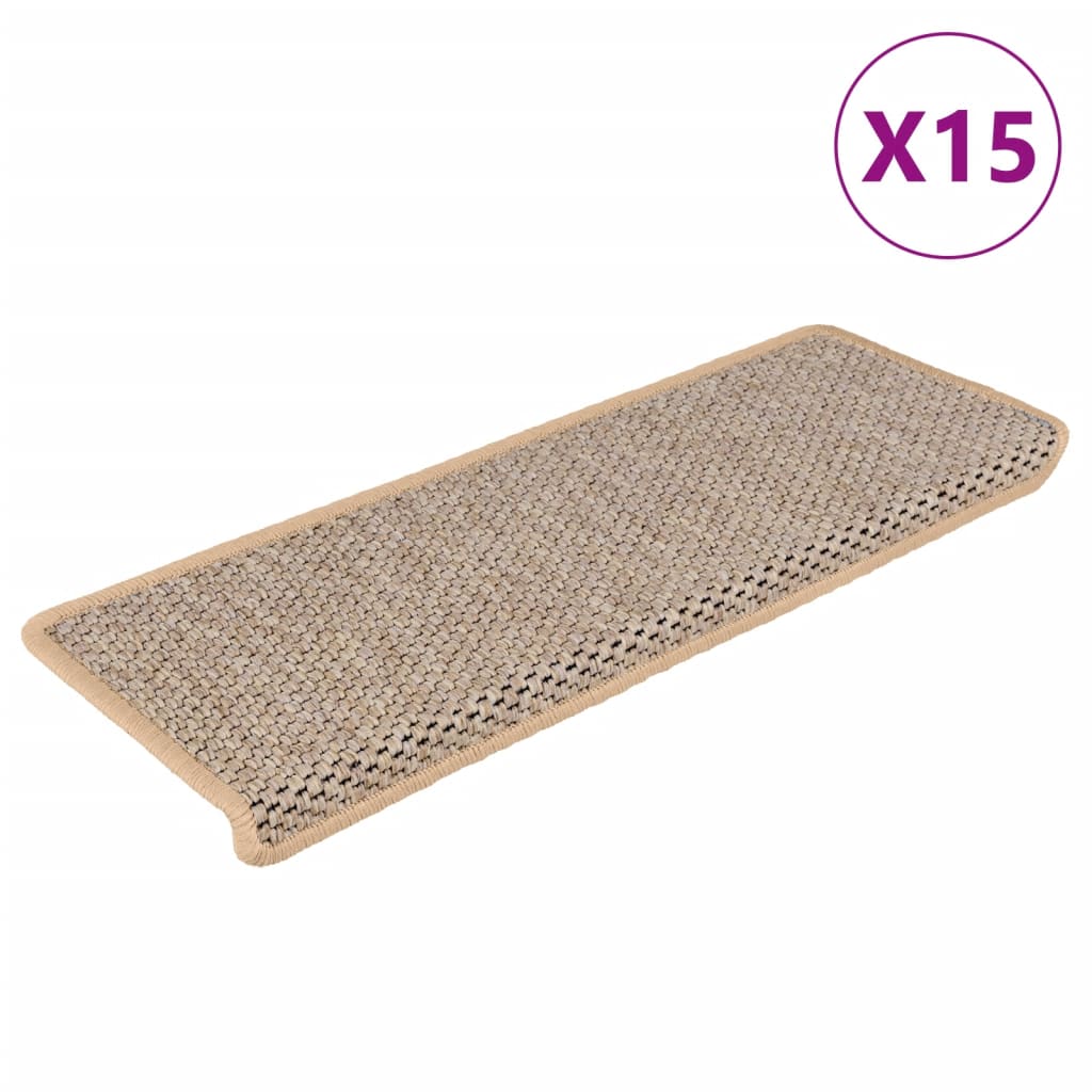 Vidaxl trapmatten zelfklevend 15 st sisal-look 65x21x4 cm lichtbeige