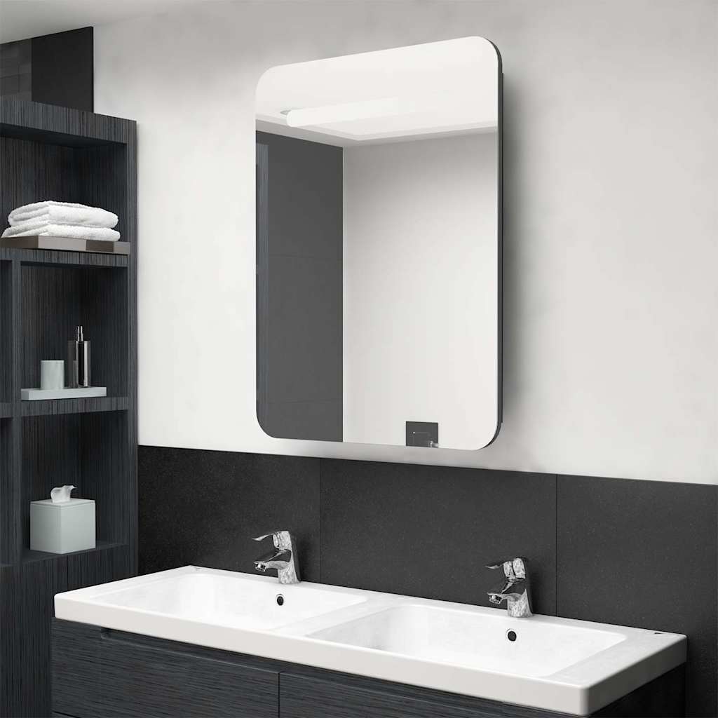 Vidaxl badkamerkast met spiegel en led 60x11x80 cm glanzend grijs