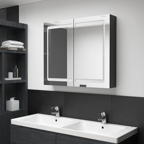 Vidaxl badkamerkast met spiegel en led 80x12x68 cm glanzend zwart