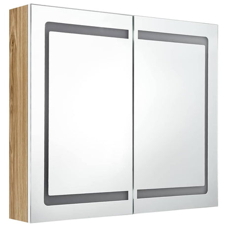 Vidaxl badkamerkast met spiegel en led 80x12x68 cm wit en eikenkleurig