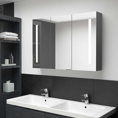 Vidaxl badkamerkast met spiegel en led 89x14x62 cm grijs