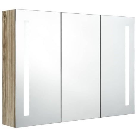 Vidaxl badkamerkast met spiegel en led 89x14x62 cm eikenkleurig