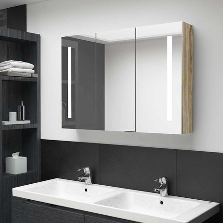 Vidaxl badkamerkast met spiegel en led 89x14x62 cm eikenkleurig