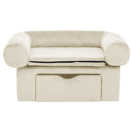 Vidaxl hondenbank met lade 75x50x38 cm pluche crèmekleurig