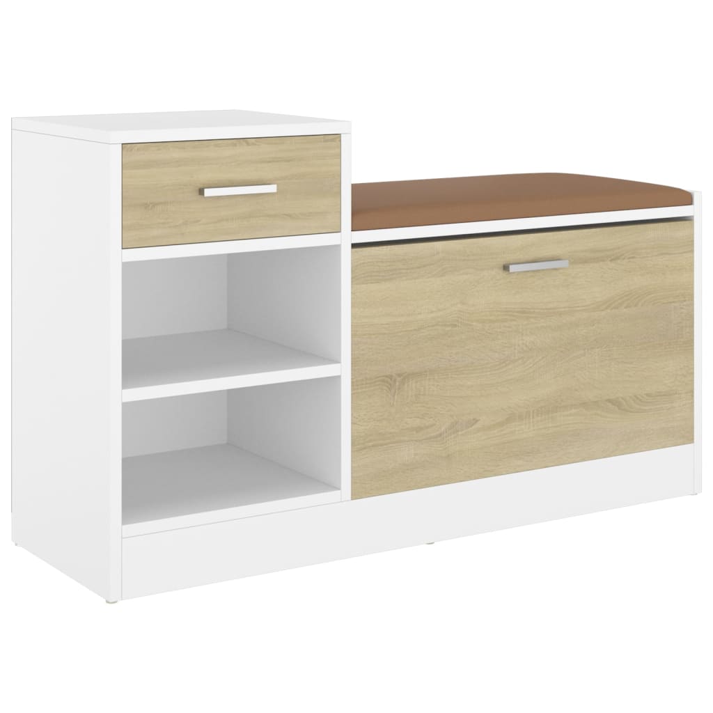 Vidaxl schoenenbank 94,5x31x57 cm bewerkt hout wit sonoma eikenkleurig