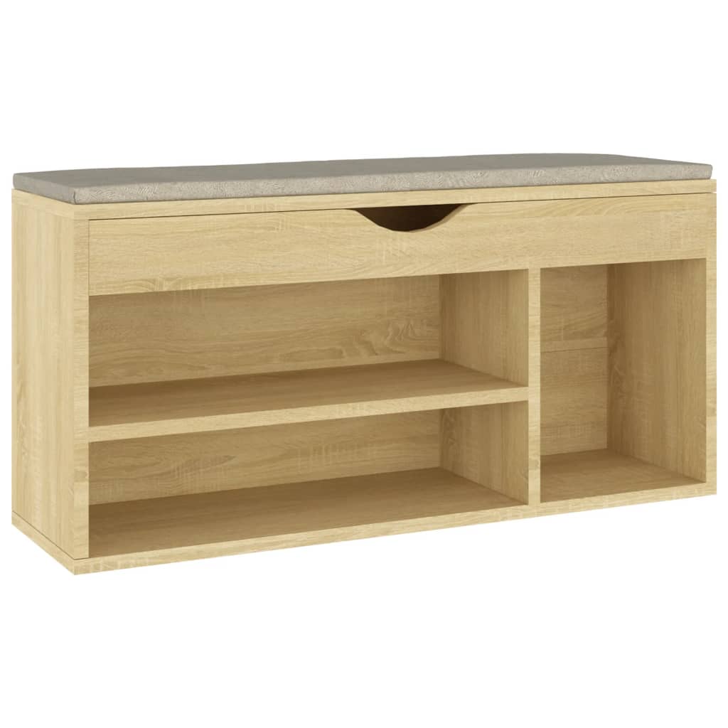 Vidaxl schoenenbank met kussen 104x30x49 cm bewerkt hout sonoma eiken