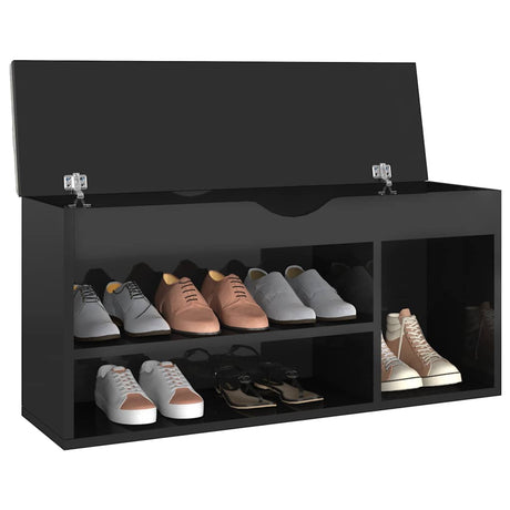 Vidaxl schoenenbank met kussen 104x30x49 cm hout hoogglans zwart