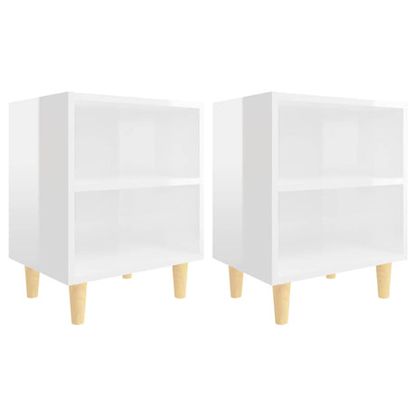 Vidaxl nachtkastjes 2 st met houten poten 40x30x50 cm hoogglans wit