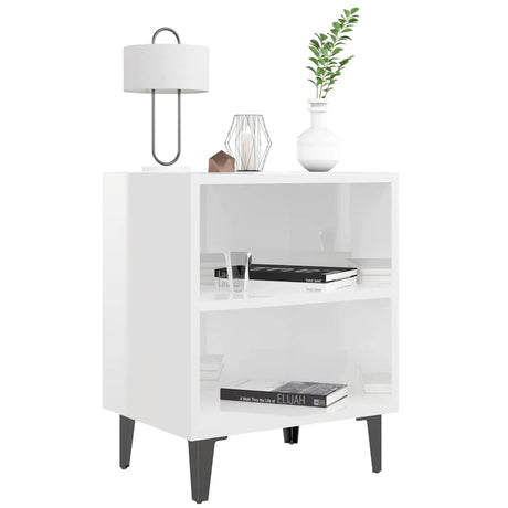 Vidaxl nachtkastje met metalen poten 40x30x50 cm hoogglans wit