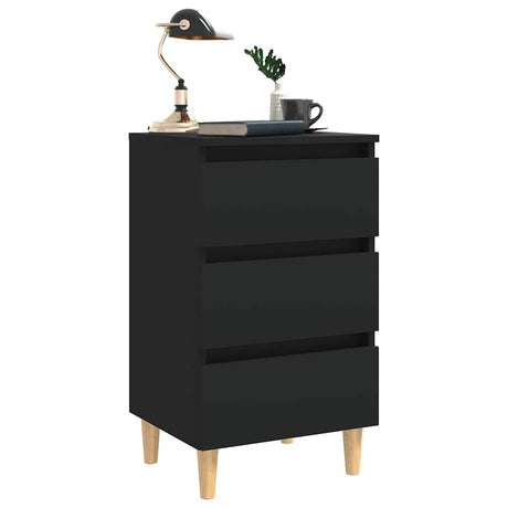 Vidaxl nachtkastje met massief houten poten 40x35x69 cm zwart