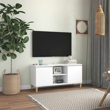 Vidaxl tv-meubel met massief houten poten 103,5x35x50 cm wit