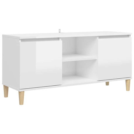 Vidaxl tv-meubel met houten poten 103,5x35x50 cm hoogglans wit