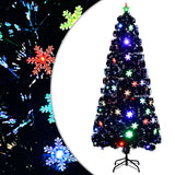 Vidaxl kerstboom met led-sneeuwvlokken 180 cm glasvezel zwart