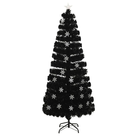 Vidaxl kerstboom met led-sneeuwvlokken 210 cm glasvezel zwart