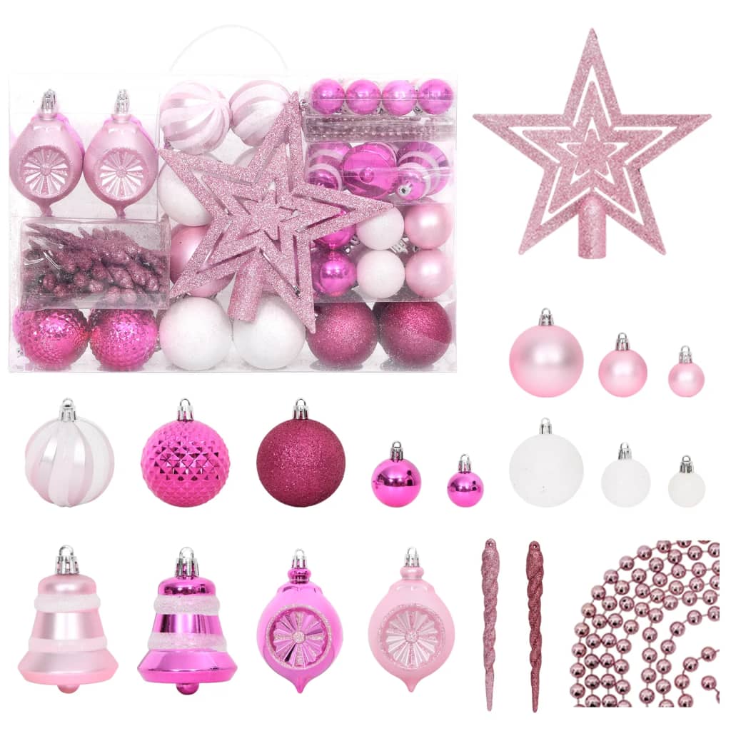 VidaXL 108-delige Kerstballenset wit en roze