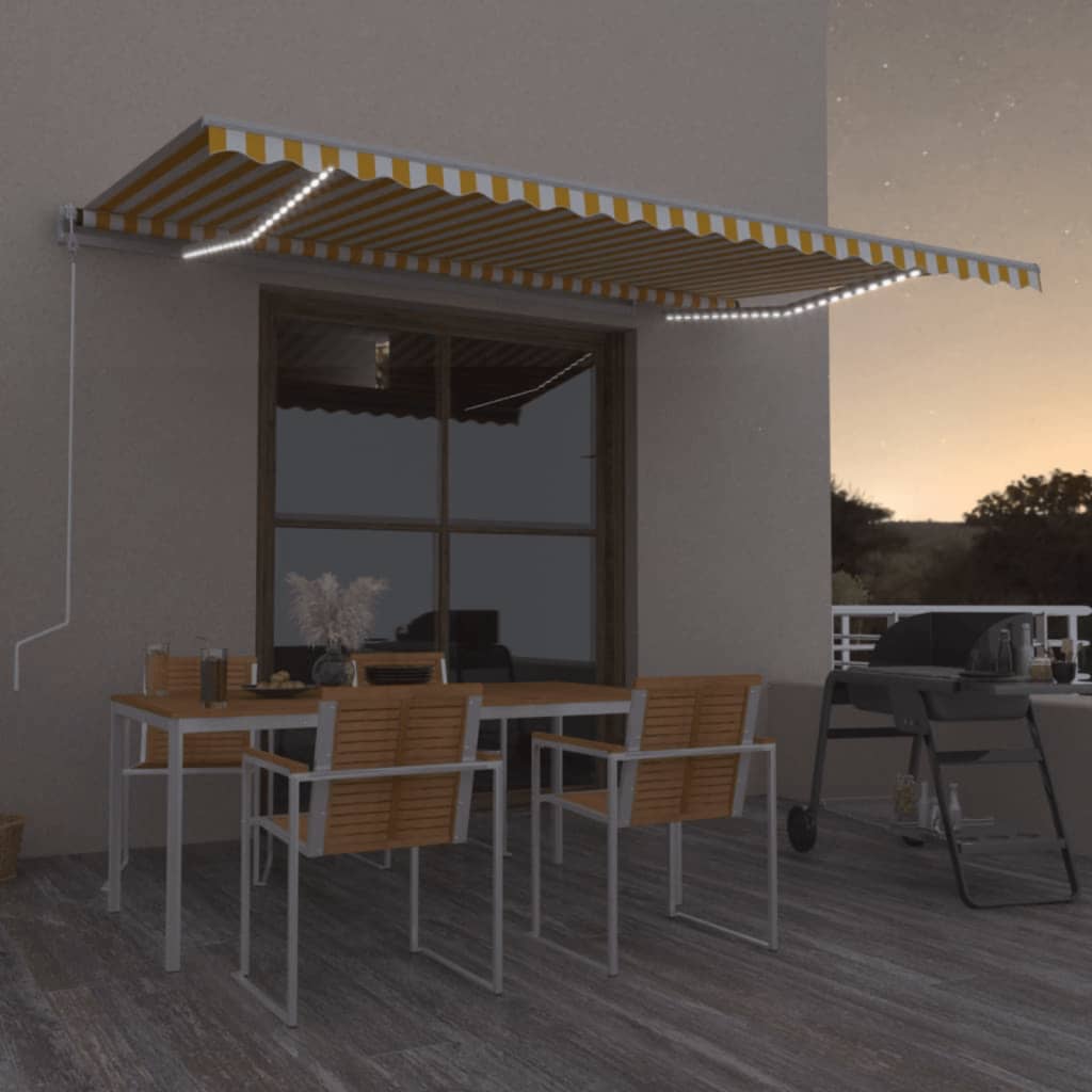VidaXL Luifel automatisch met LED en windsensor 500x300 cm geel en wit