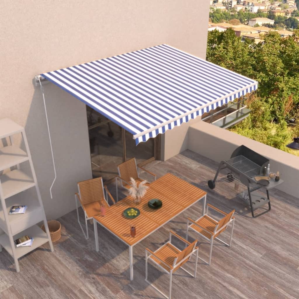 VidaXL Luifel automatisch uittrekbaar 400x350 cm blauw en wit