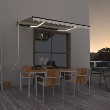 VidaXL Luifel automatisch met LED en windsensor 350x250 cm crèmekleur