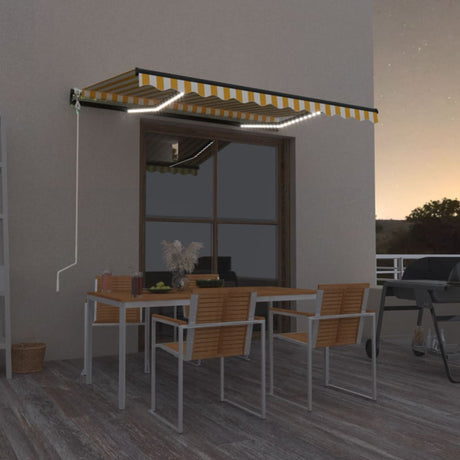 VidaXL Luifel automatisch met LED en windsensor 350x250 cm geel en wit