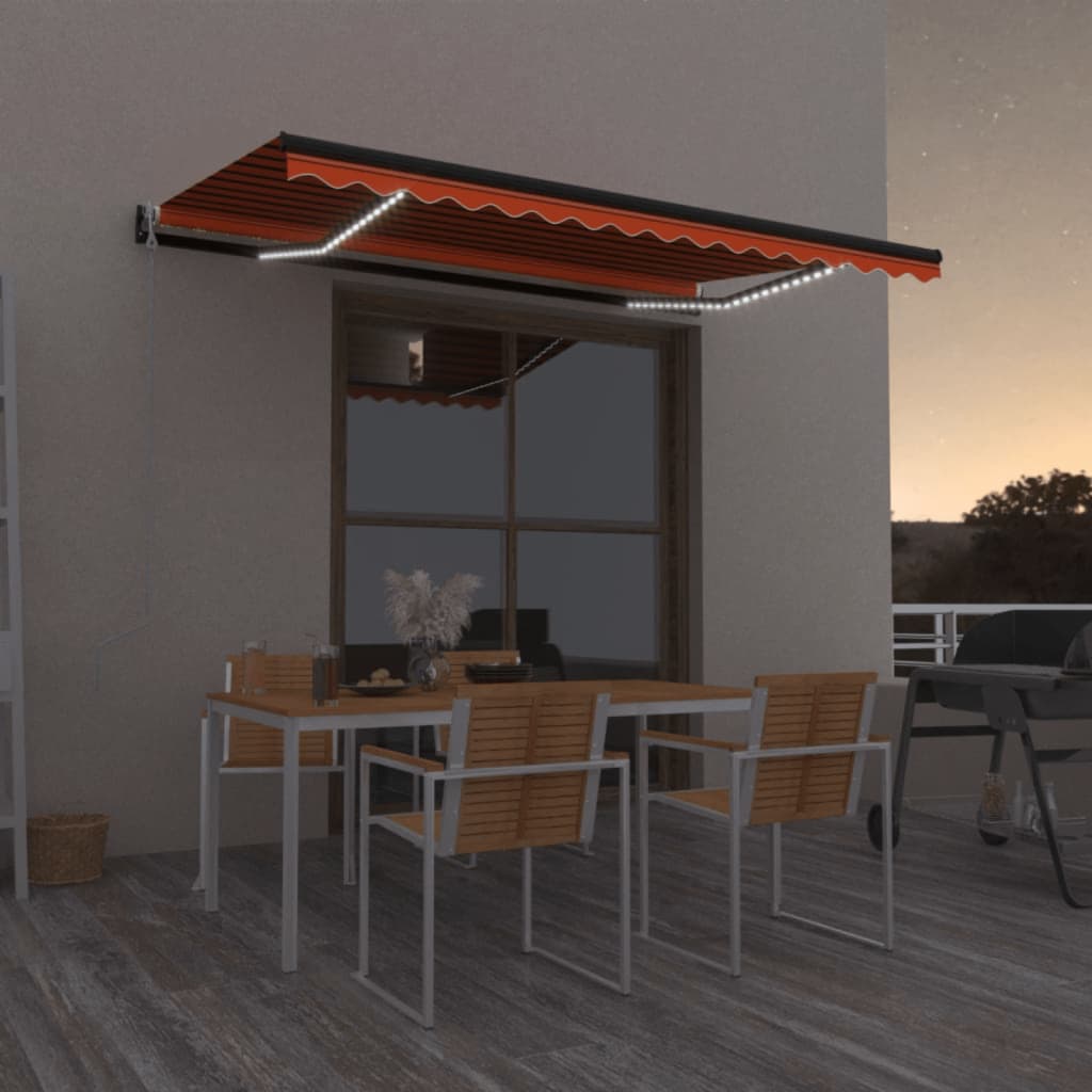 VidaXL Luifel automatisch met LED windsensor 450x350 cm oranje bruin