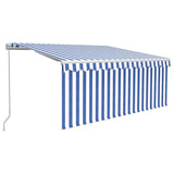 Vidaxl luifel handmatig uittrekbaar rolgordijn led 3,5x2,5 m blauw wit