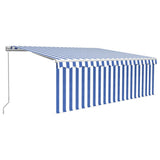VidaXL Luifel handmatig uittrekbaar met rolgordijn 4,5x3 m blauw wit