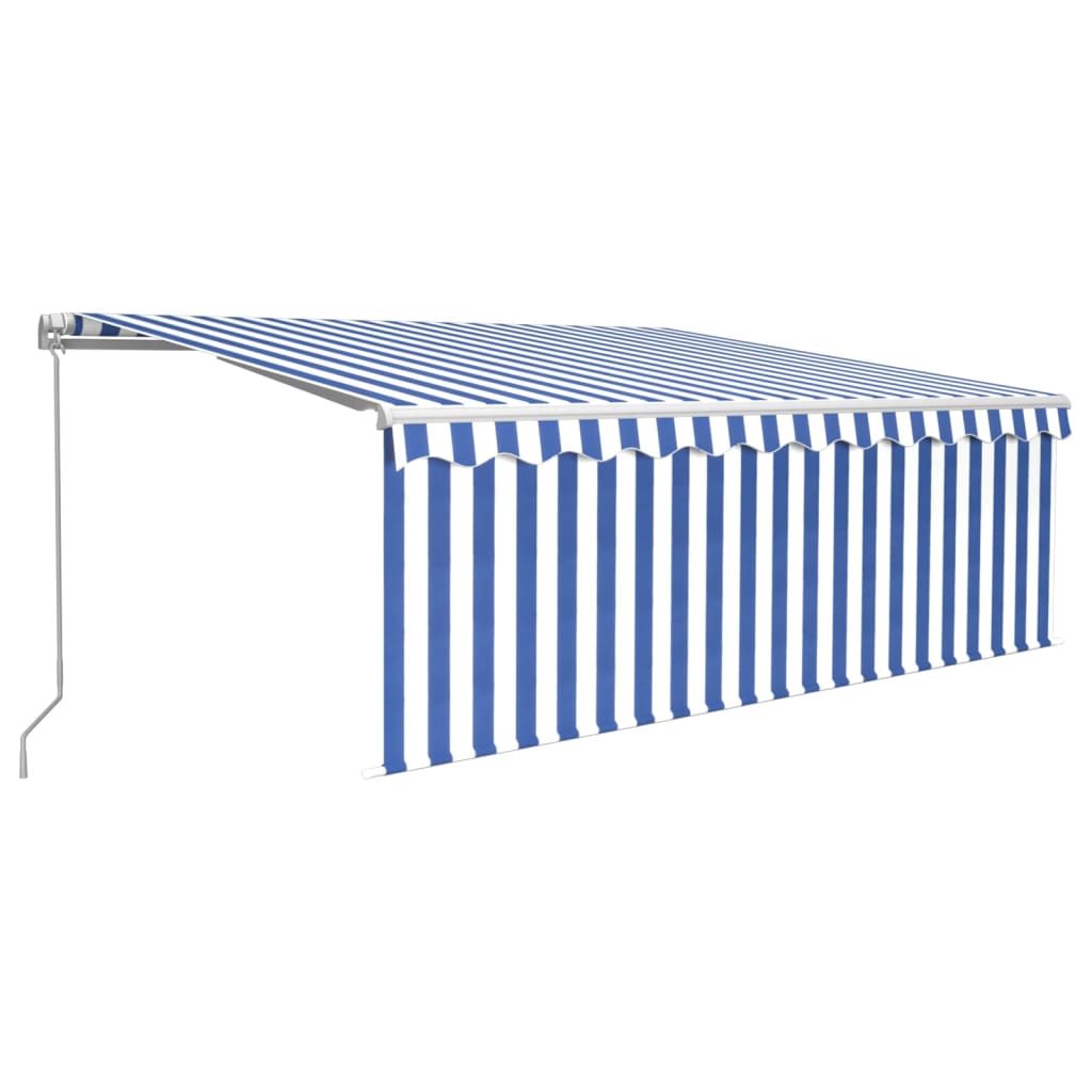 VidaXL Luifel handmatig uittrekbaar rolgordijn LED 4,5x3 m blauw wit