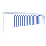 VidaXL Luifel automatisch uittrekbaar met rolgordijn 5x3m blauw en wit