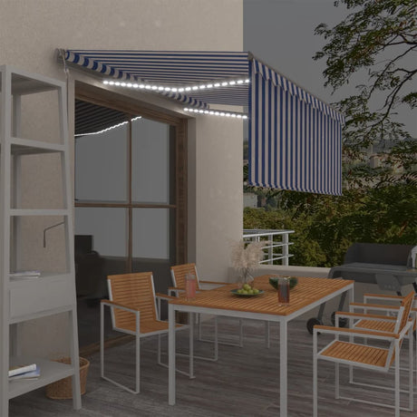 VidaXL Luifel automatisch met gordijn LED windsensor 3x2,5 m blauw wit