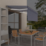 VidaXL Luifel met rolgordijn, LED en windsensor 3,5x2,5 m blauw en wit