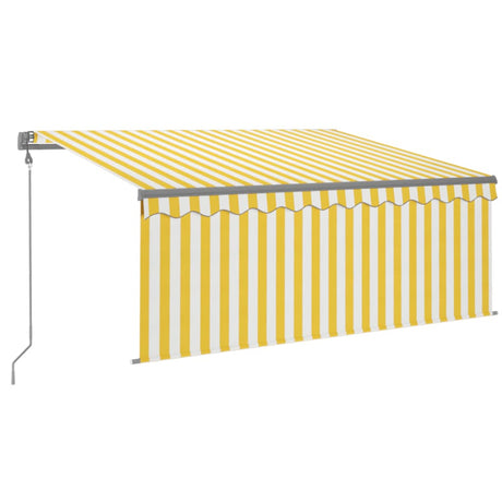 VidaXL Luifel automatisch rolgordijn LED windsensor 3,5x2,5 m geel wit