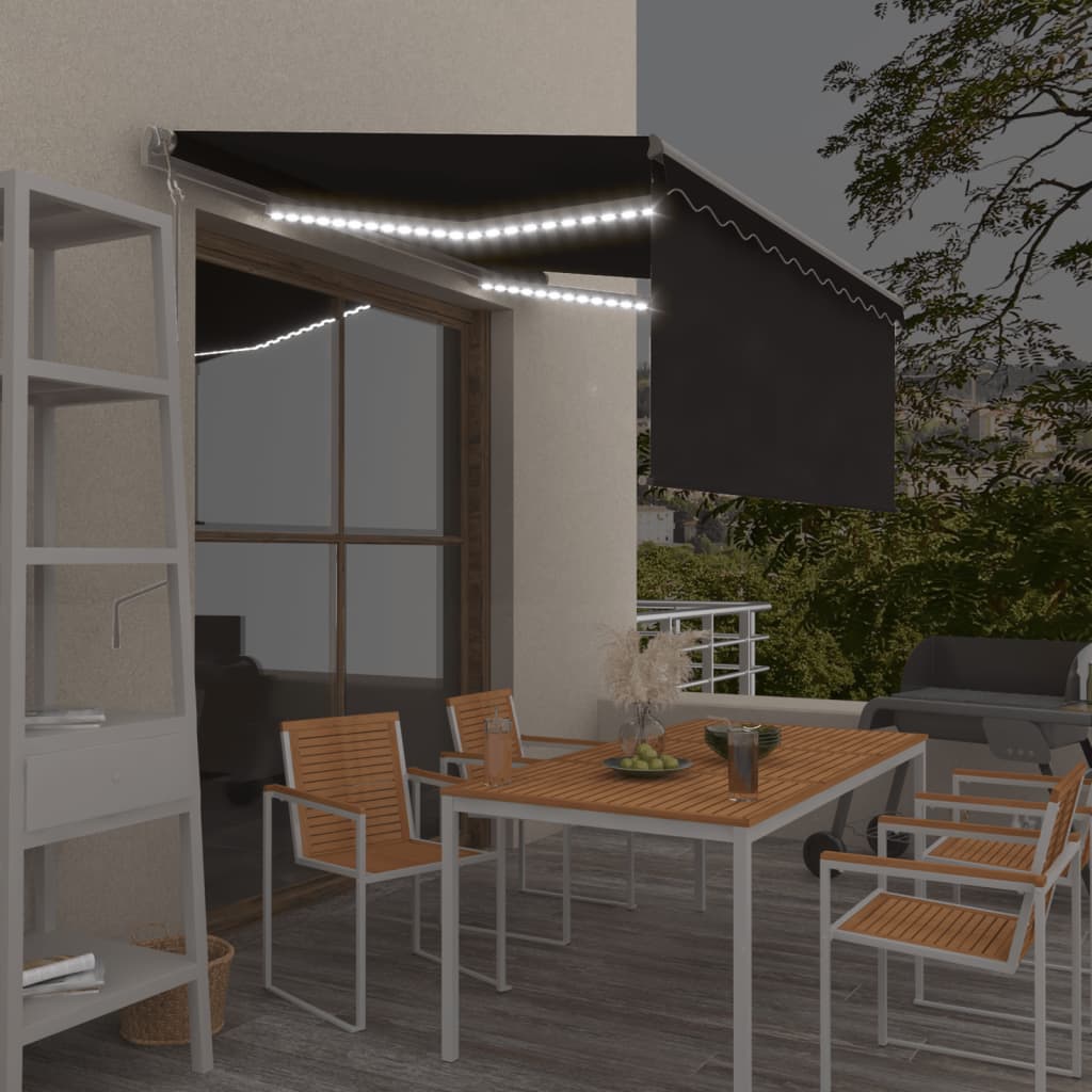 VidaXL Luifel met rolgordijn, LED en windsensor 3,5x2,5 m antraciet
