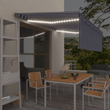 VidaXL Luifel met rolgordijn, LED en windsensor 4,5x3 m blauw en wit