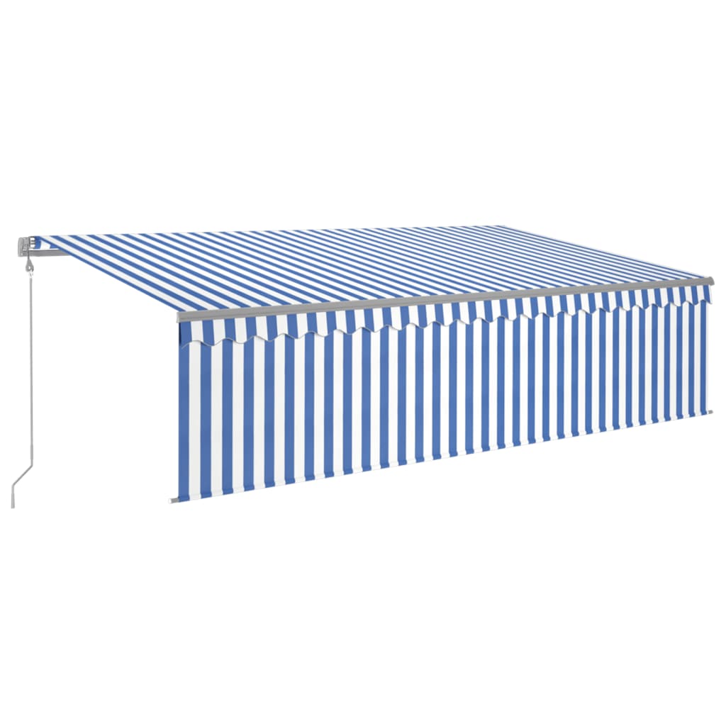 VidaXL Luifel automatisch rolgordijn LED windsensor 5x3 m blauw en wit