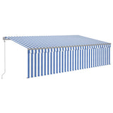 VidaXL Luifel automatisch rolgordijn LED windsensor 5x3 m blauw en wit