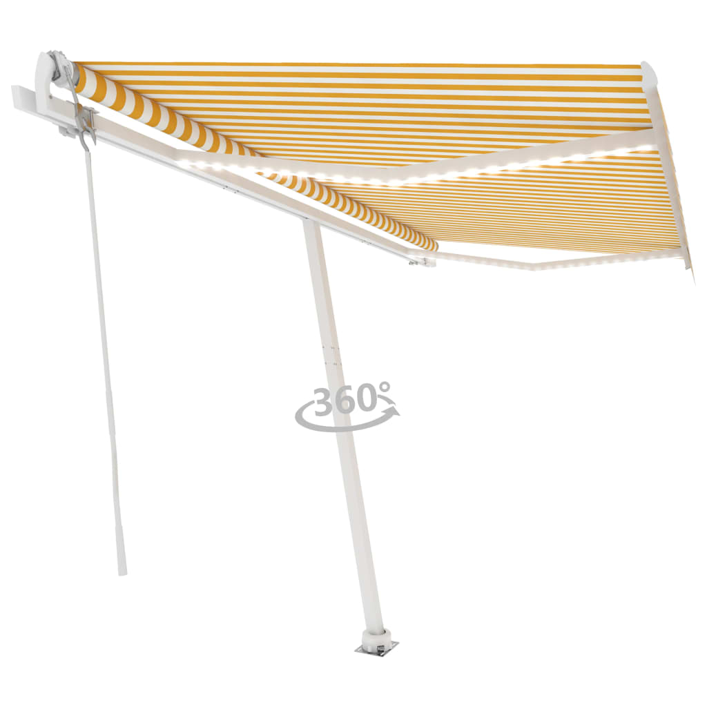 VidaXL Luifel automatisch met LED en windsensor 400x300 cm geel en wit