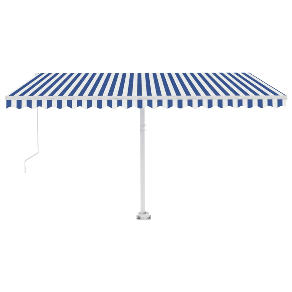 VidaXL Luifel vrijstaand handmatig uittrekbaar 450x350 cm blauw en wit