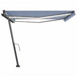 VidaXL Luifel handmatig uittrekbaar met LED 400x300 cm blauw en wit