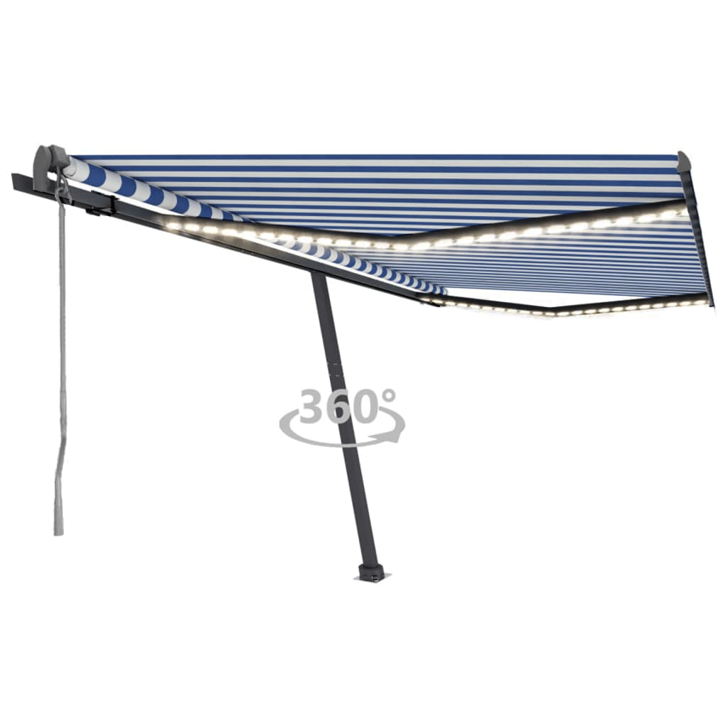 VidaXL Luifel automatisch met LED en windsensor 400x300cm blauw en wit