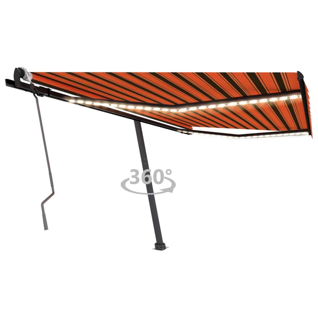 VidaXL Luifel handmatig uittrekbaar met LED 450x300 cm oranje en bruin