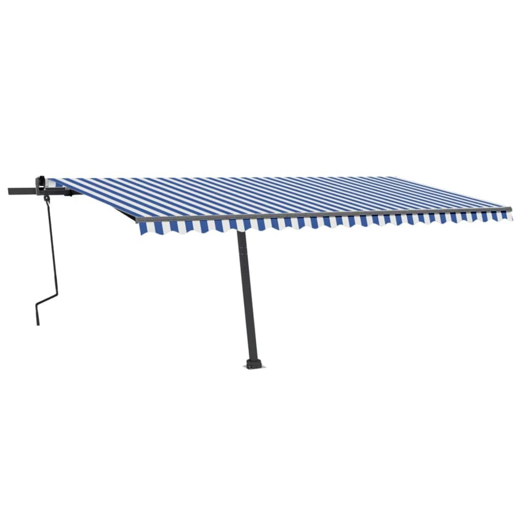 VidaXL Luifel vrijstaand handmatig uittrekbaar 500x350 cm blauw en wit