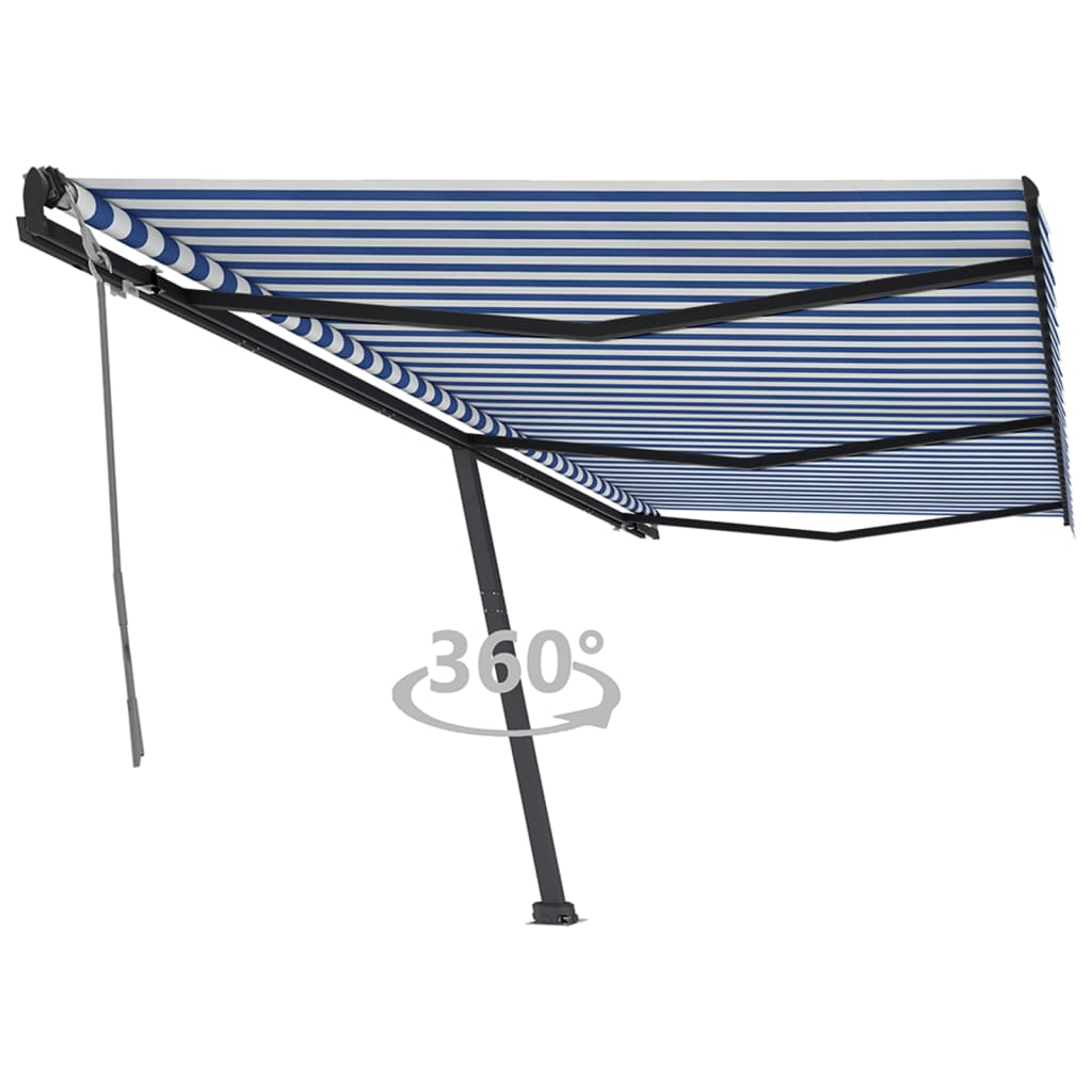 VidaXL Luifel vrijstaand handmatig uittrekbaar 600x350 cm blauw en wit