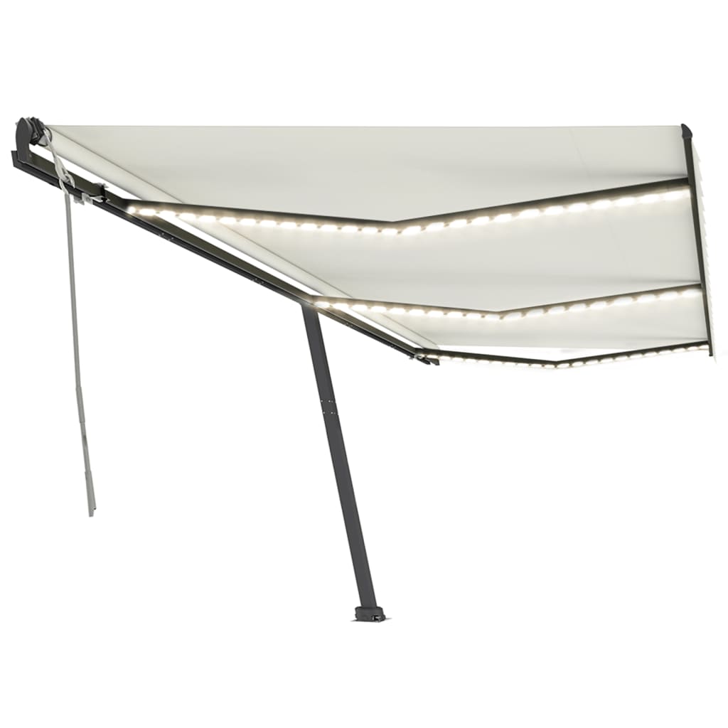 VidaXL Luifel handmatig uittrekbaar met LED 600x350 cm crèmekleurig