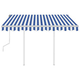 VidaXL Luifel handmatig uittrekbaar met palen 3,5x2,5 m blauw en wit