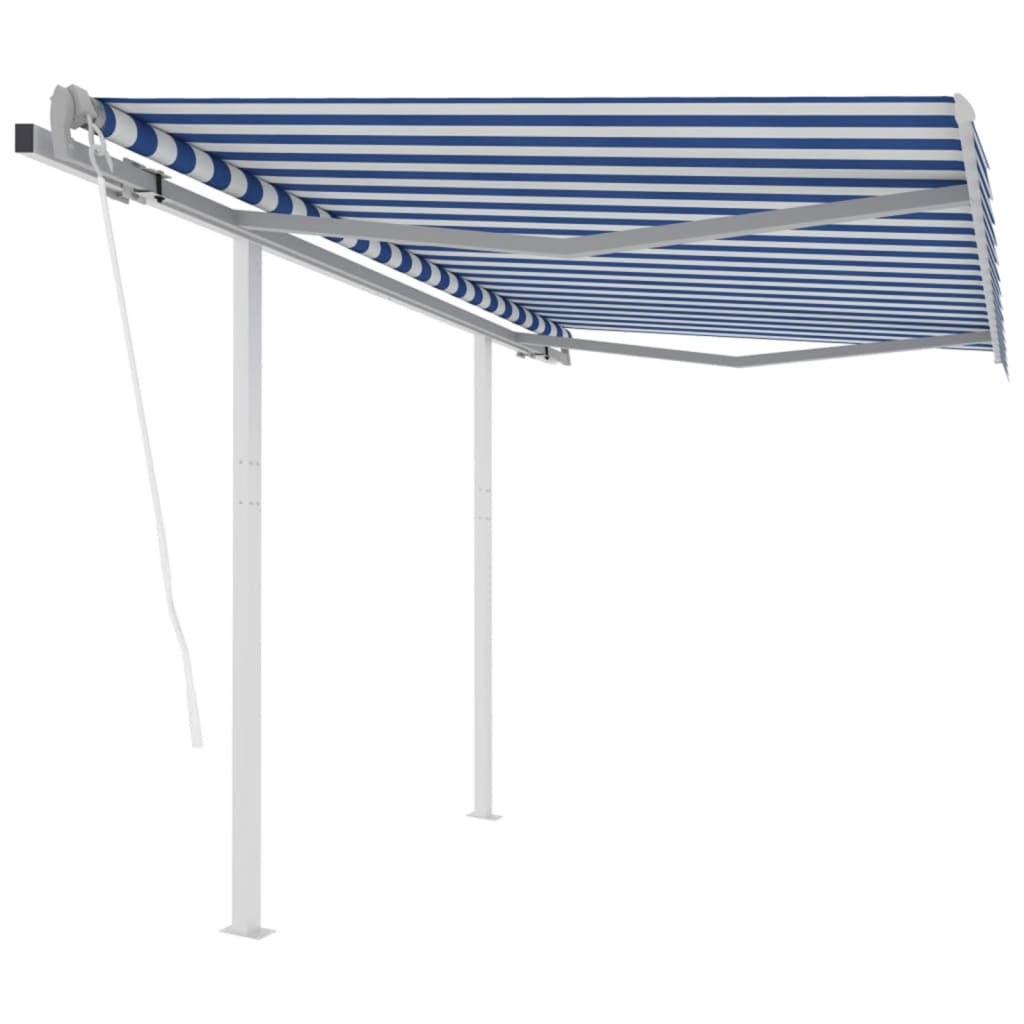 VidaXL Luifel automatisch uittrekbaar met palen 3,5x2,5 m blauw en wit